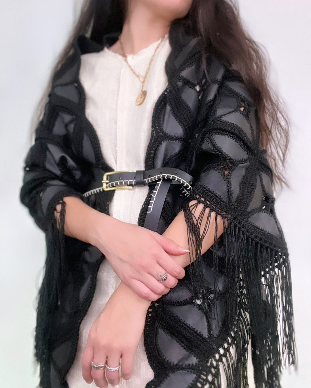 Tassel Leather Shawl